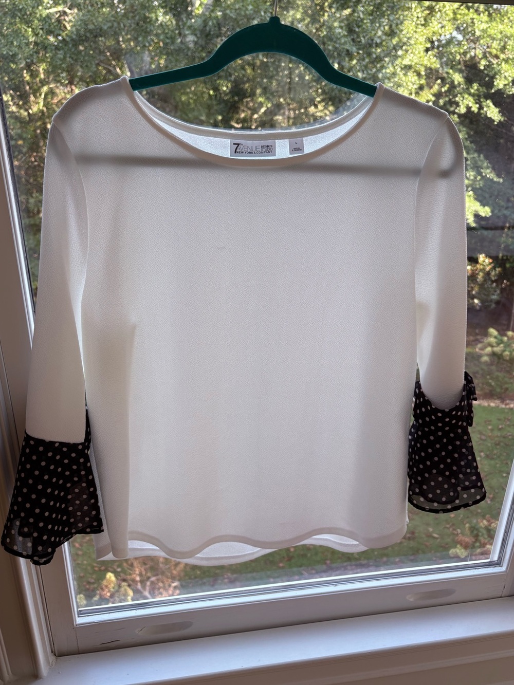 7th Avenue New York & Co Cream Blouse with Polka Dot Ruffle Sleeves